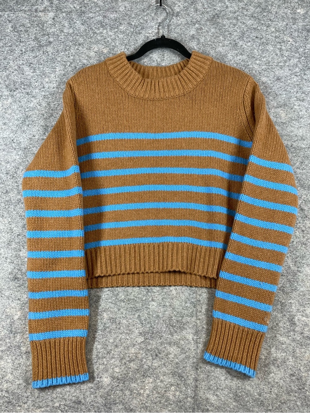 La Ligne REVOLVE Cashmere Wool Brown Blue Stripe Cropped Sweater Medium Luxury